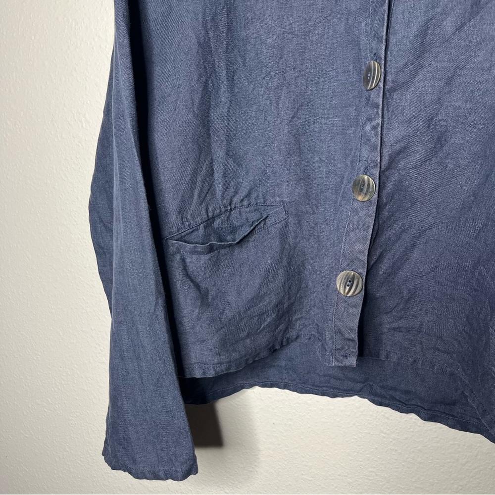 Flax by Jeanne Engelhart Navy Linen Cropped Button Down Cardigan Jacket Top - Picture 5 of 7